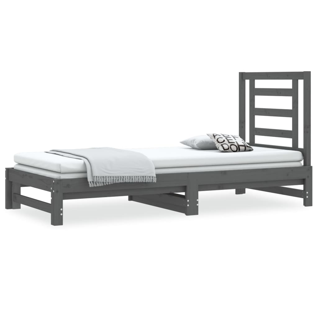 szürke tömör fenyőfa kihúzható kanapéágy 2 x (90 x 200) cm (3108604)