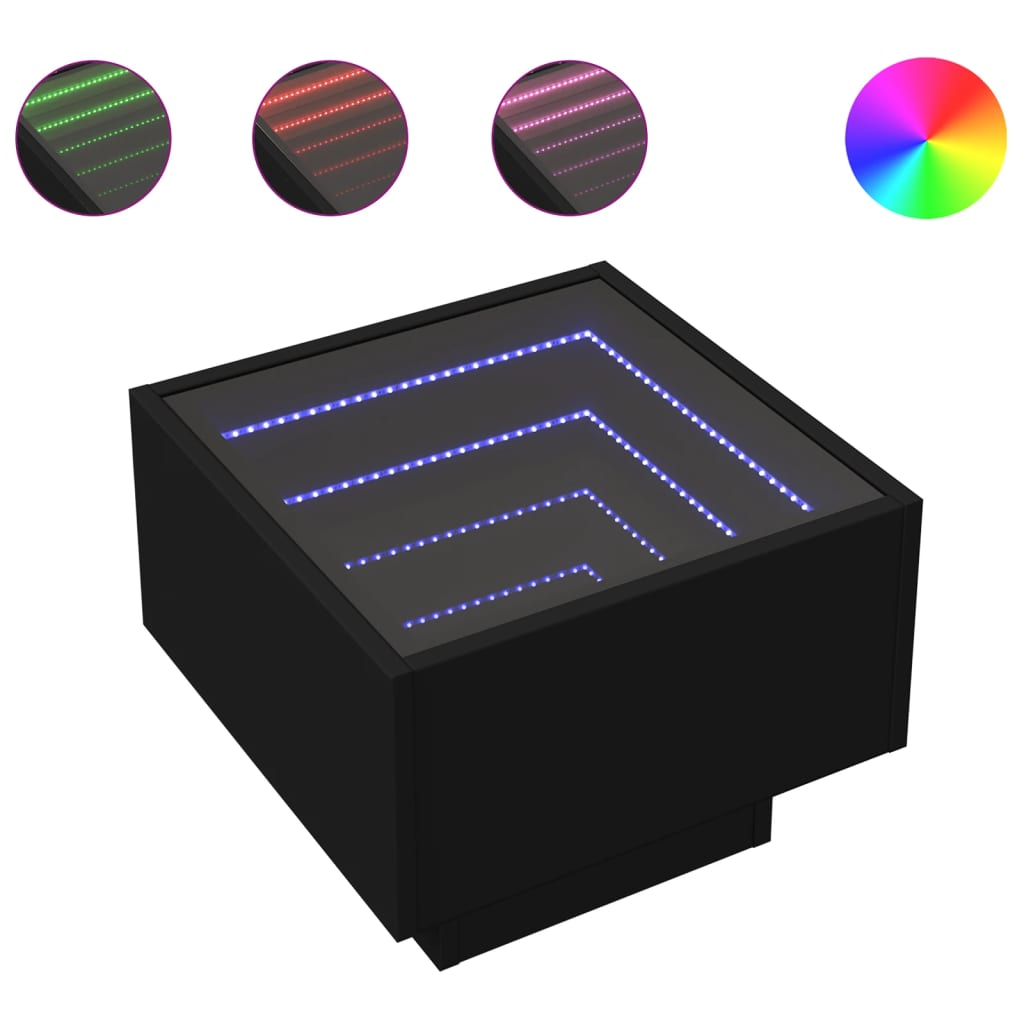 fekete szerelt fa kisasztal LED-del 40 x 40 x 30 cm (847498)