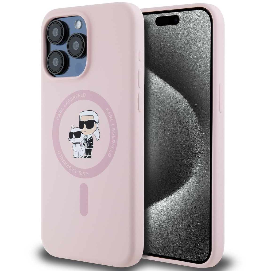 Karl Lagerfeld Liquid Silicone Karl and Choupette MagSafe iPhone 15 Pro Pink tok (KLHMP15LSCMKCRHP)