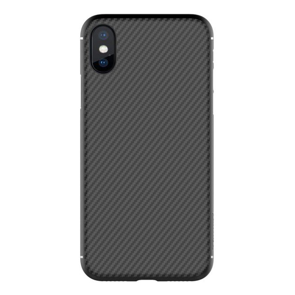 NILLKIN SYNTHETIC FIBER műanyag telefonvédő (környezetbarát, karbon minta) FEKETE [Apple iPhone XS 5.8] (5996457727162)