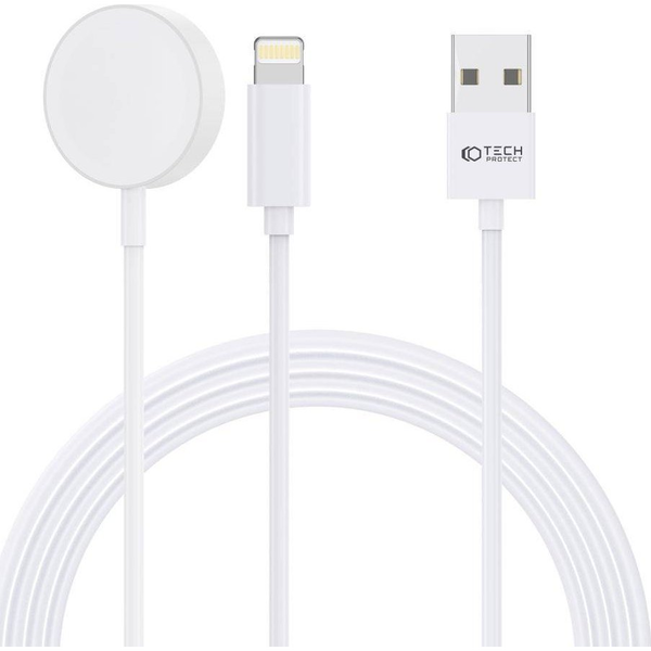 Tech-Protect UltraBoost 2in1 Magnetic Charger with USB-C / Lightning Cables for Apple Watch 1.5m - White
