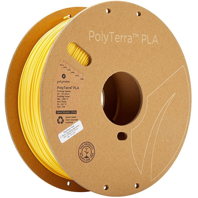 Polymaker 70850 PolyTerra PLA 3D nyomtatószál PLA műanyag alacsonyabb műanyag tartalom 1.75 mm 1000 g Sárga (matt) 1 db (PLM-22648)