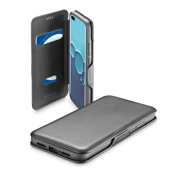 CELLULARLINE BOOK CLUTCH tok álló, bőr hatású (FLIP, oldalra nyíló, bankkártyatartó funkció) FEKETE [Huawei P40] (BOOKCLU2P40K)