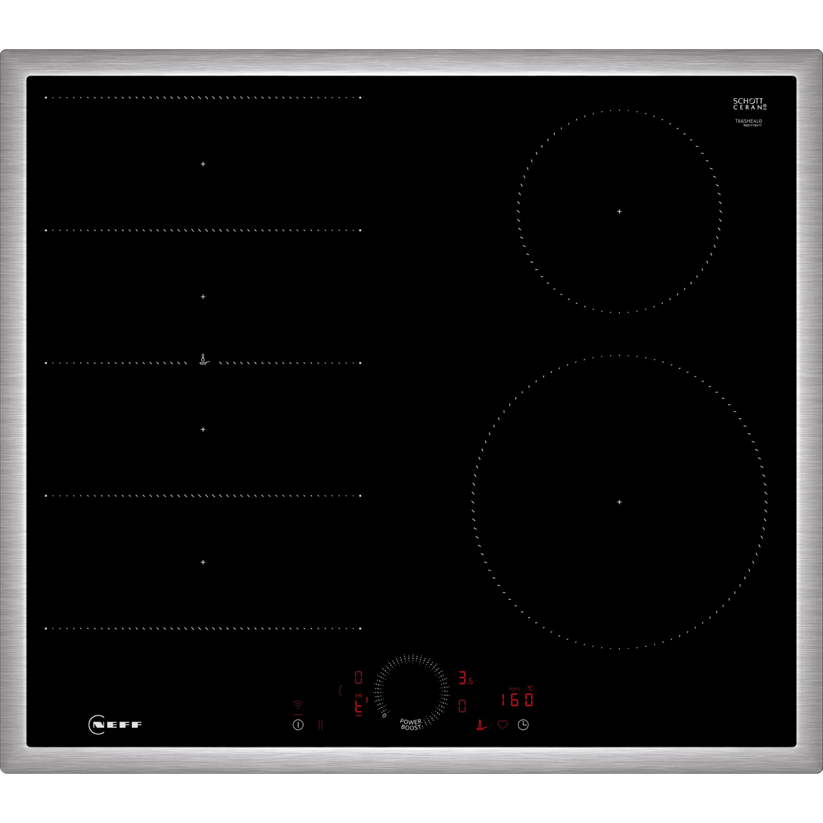 Neff T66SHE4L0 főzőlap Fekete, Rozsdamentes acél Beépített 60 cm Zónás indukciós főzőlap 4 zóna (T66SHE4L0)