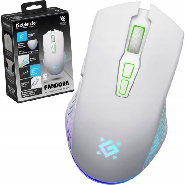 Defender Pandora GM-502 Optikai Gamer Egér 3200 DPI Fehér RGB
