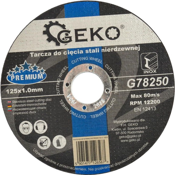  Geko tarcza do cięcia stali nierdzewnej PREMIUM 125x1.0 (G78250)