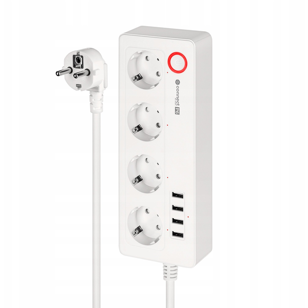 Listwa sieciowa Kruger&amp|Matz 4 gniazda typu niemieckiego i 4xUSB 2100 mA Connect P6  Tuya