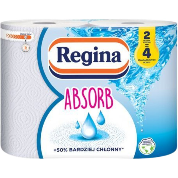 Regina Ręczniki papierowe REGINA Absorb, 3-warstwowe, 23m, 200 listków, 2 rolki, białe