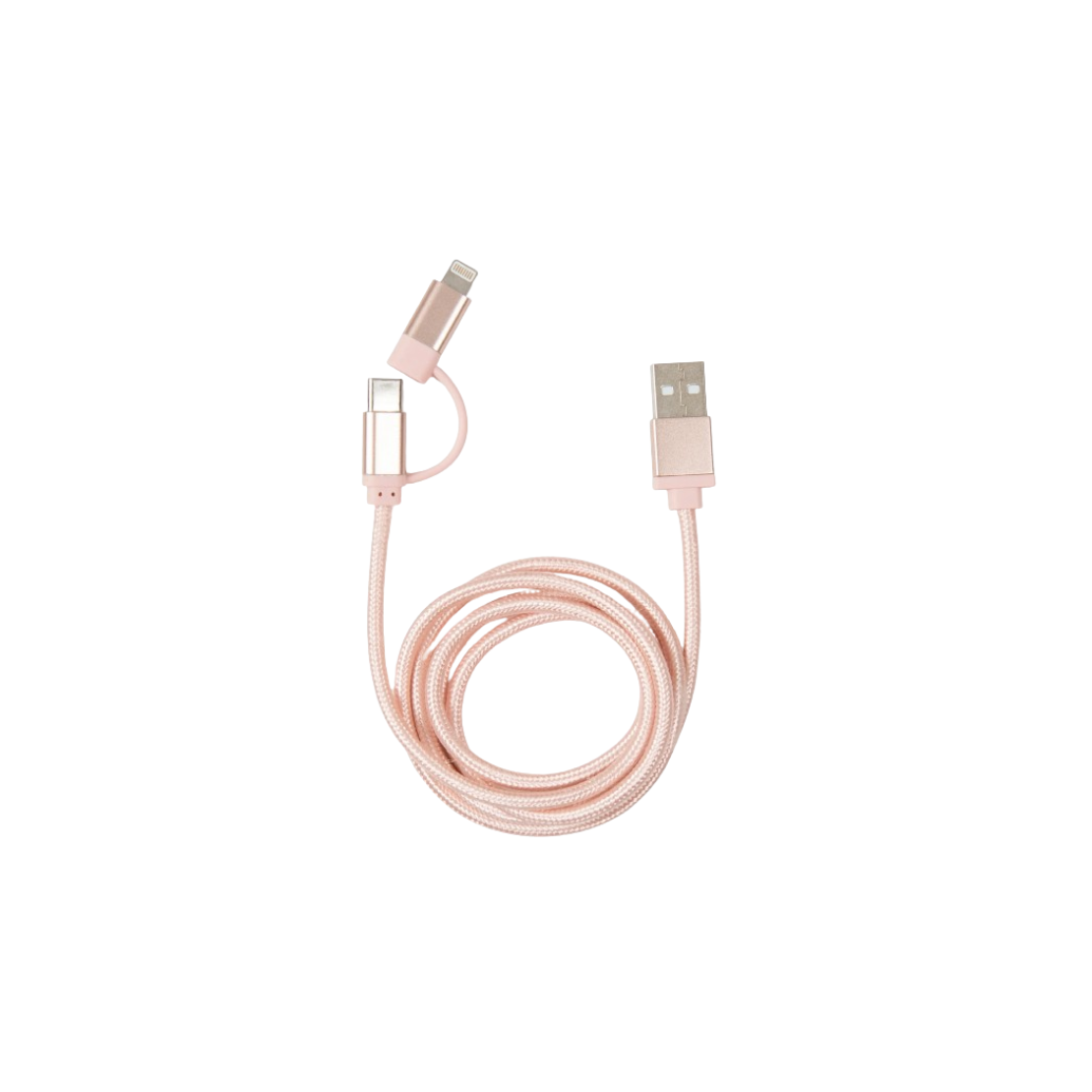 Kikkerland US237-SI fonott USB-A apa - USB-C/Lightning apa 2.0 Adat és töltő kábel 1m - Rózsaarany (US237-RG)