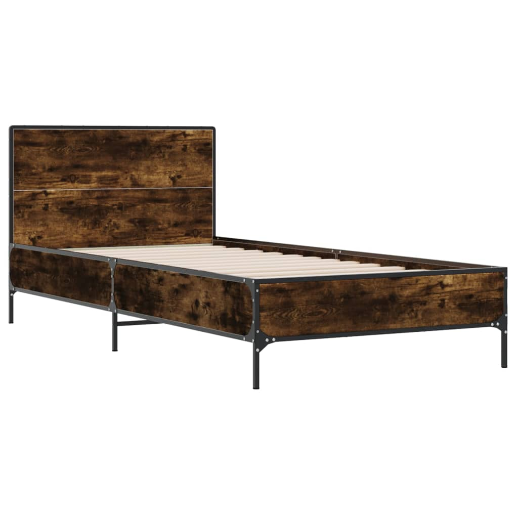 füstös tölgyszínű szerelt fa és fém ágykeret 100 x 200 cm (845524)