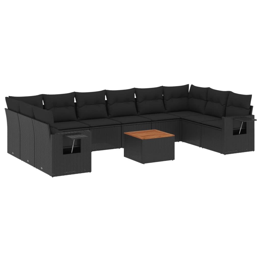 11 részes fekete polyrattan kerti ülőgarnitúra párnákkal (3224732)