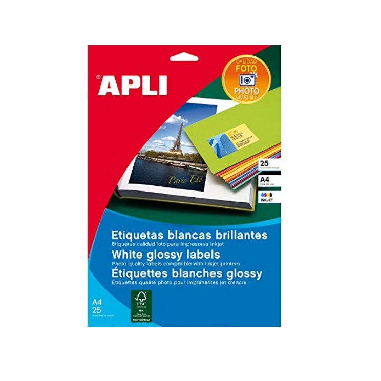 Apli 199,6 x 289,1 mm Etikett tintasugaras nyomtatóhoz fényes fotóminőségű (10 etikett/csomag) (02926)