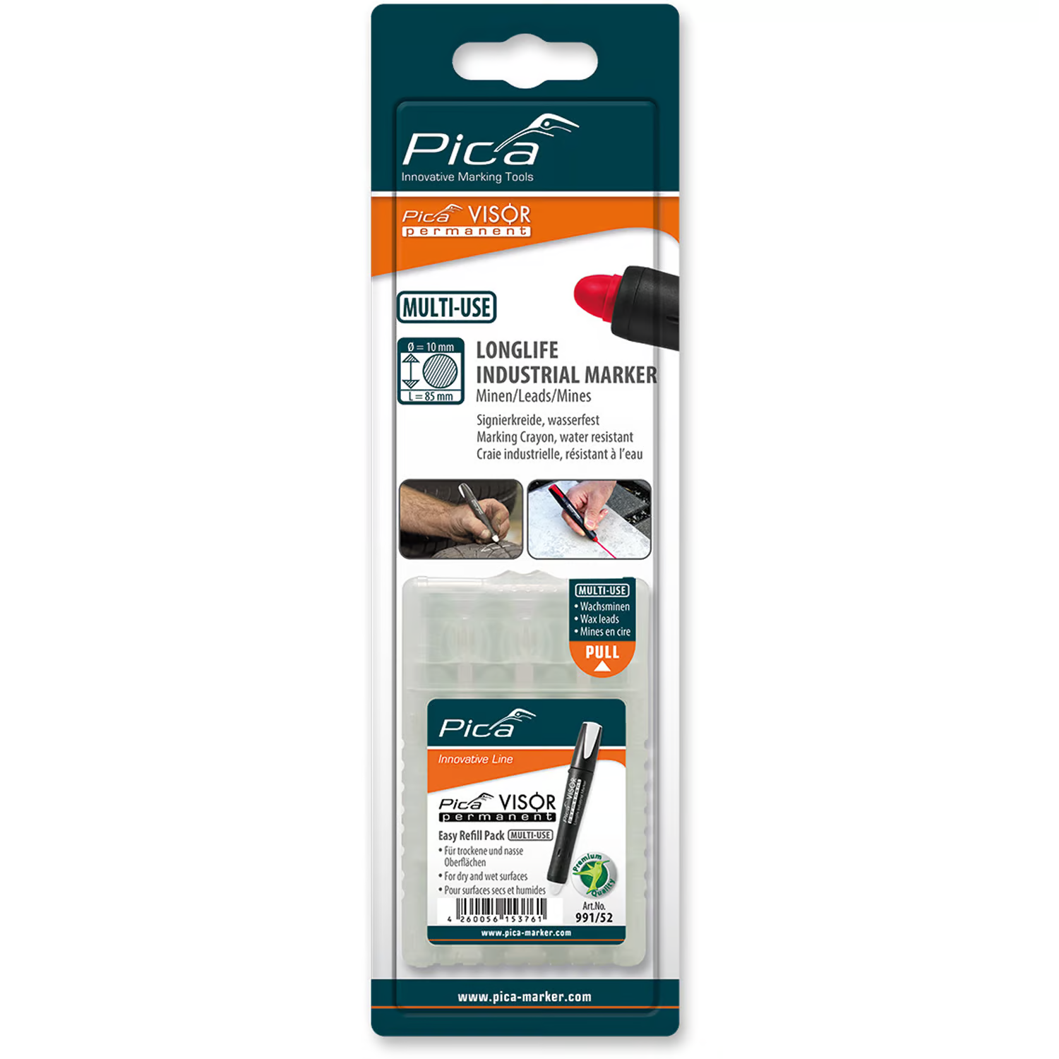 Pica VISOR SB permanent jelölőkréta utántöltő 10mm - Fehér (4db/csomag) (991/52/SB)