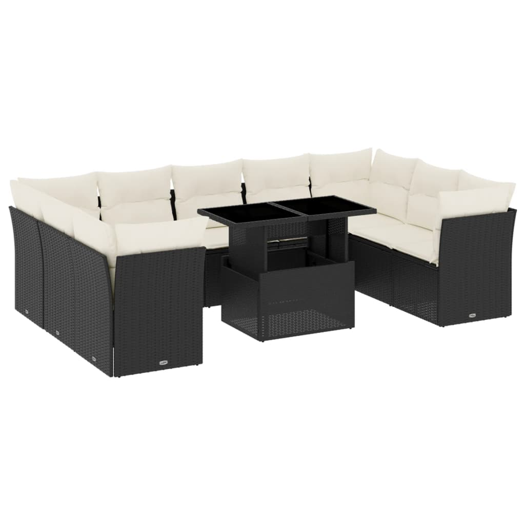 10 részes fekete polyrattan kerti ülőgarnitúra párnákkal (3266816)