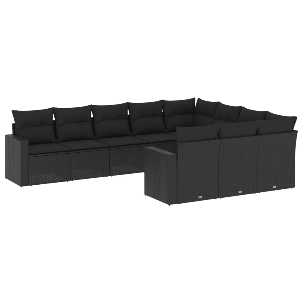 10 részes fekete polyrattan kerti ülőgarnitúra párnákkal (3251822)