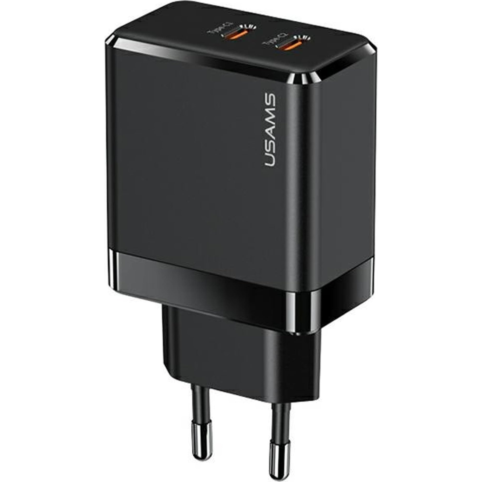 Usams T54 Hálózati Töltő 2 Type-C Aljzat 40w, Pd Gyorstöltő, Fekete (USA905)