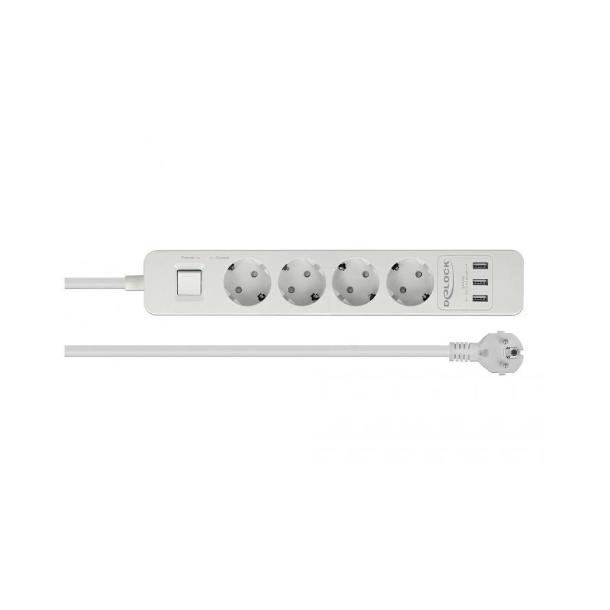 DeLOCK 11206 túlfeszültség védő - elosztó 4 aljzat + 3 USB (11206)