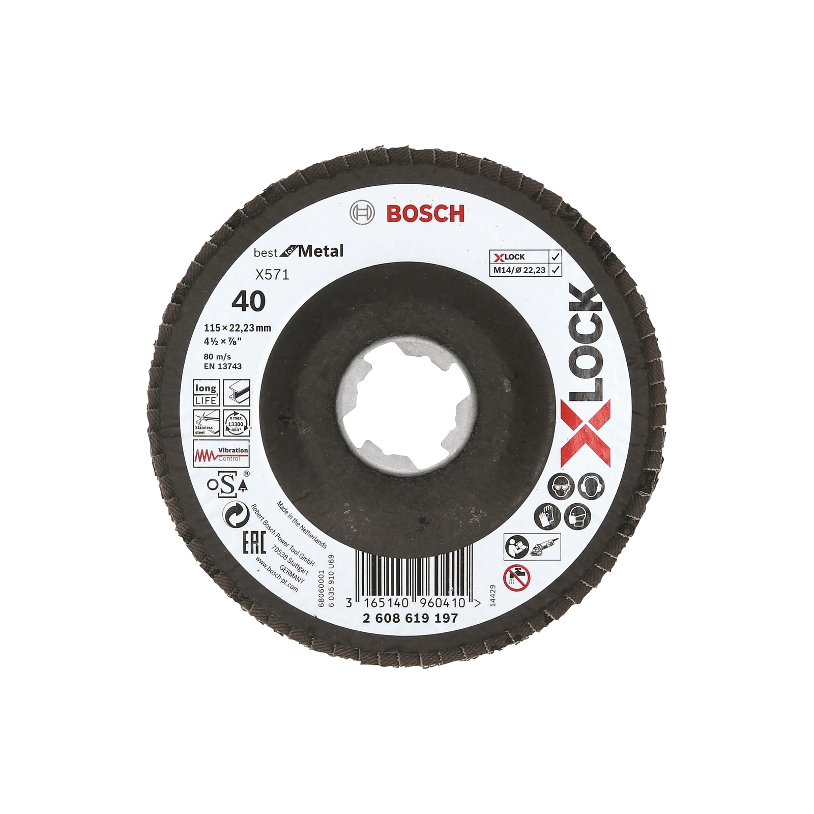 BOSCH 2608619197, X571, Best for Metal X-LOCK fíber legyezőtárcsa, hajlított változat, Ø 115, G 40 (2.608.619.197)