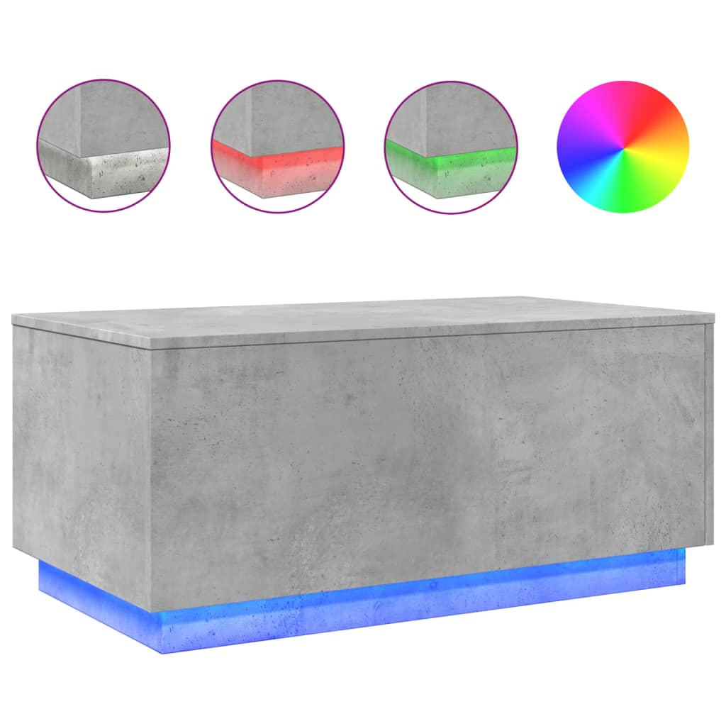 betonszürke dohányzóasztal LED-lámpákkal 90x50x40 cm (839878)