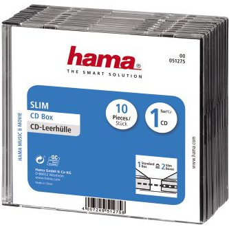 Hama CD tok, slim 1 CD/DVD/Blu-Ray Polisztirol Átlátszó, Fekete 10 db (Sz x Ma x Mé) 142 x 125 x 5.2 mm 00051275 (51275)