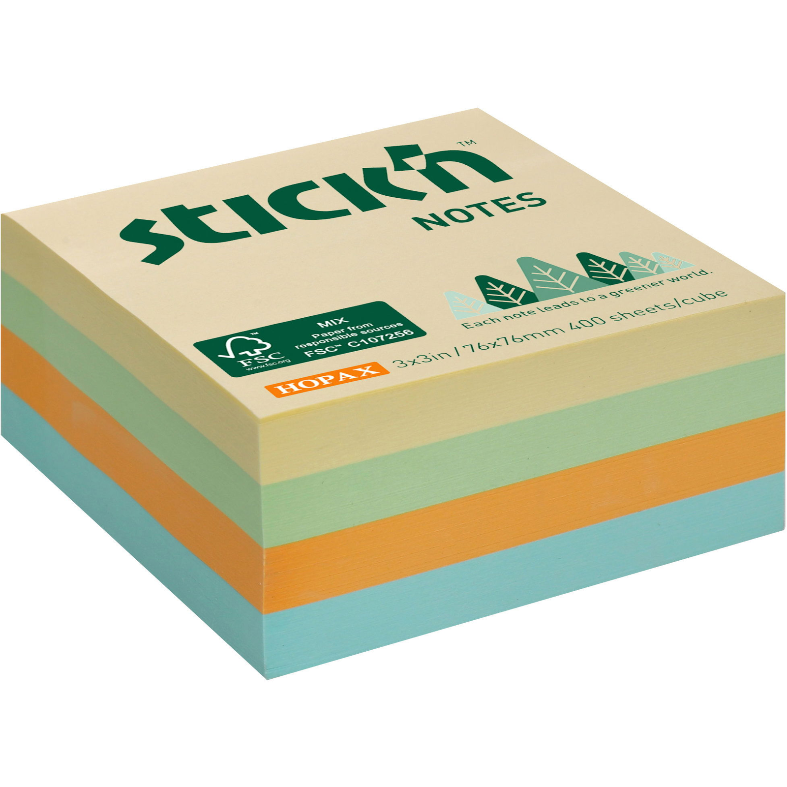 STICK'N BY HOPAX FSC 76 x 76 mm, 400 lap, réti mix (4712759218907)