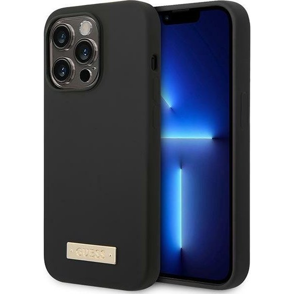 Guess Silicone Metal Logo MagSafe Apple iPhone 14 Pro Max hátlap tok, fekete (GUE2049)