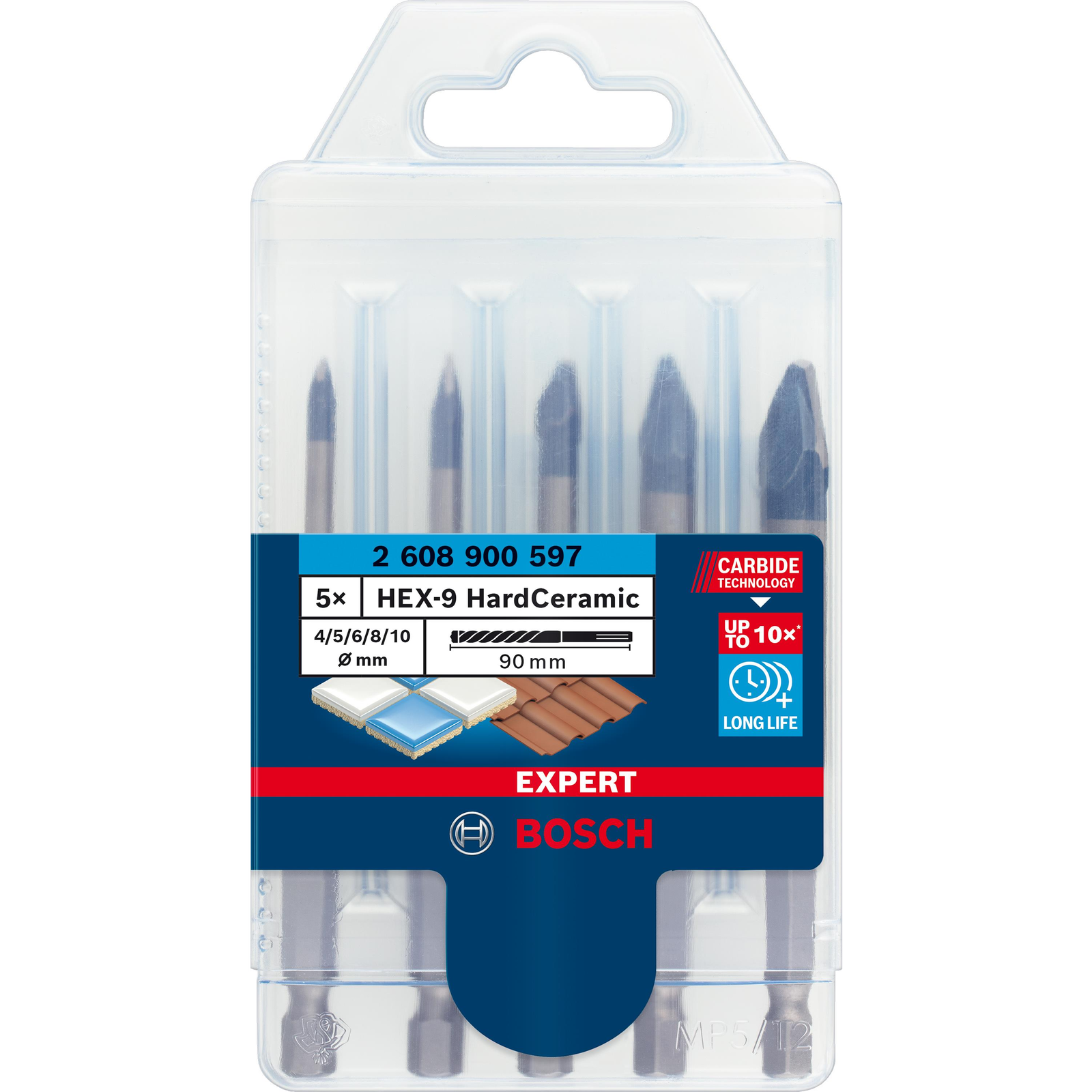 BOSCH 2608900597 EXPERT HEX-9 HardCeramic fúrószárkészlet, 4/5/6/8/10 mm, 5 db (2.608.900.597)