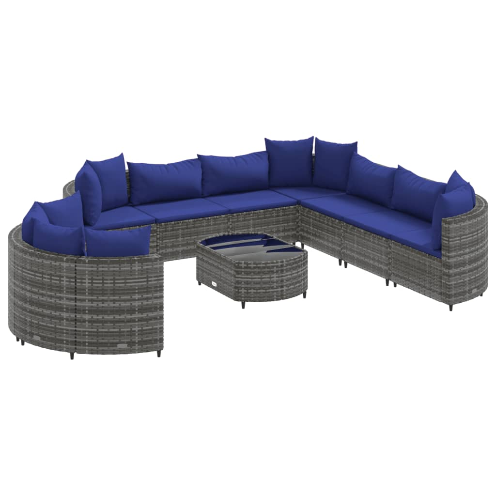 10 részes szürke polyrattan kerti ülőgarnitúra párnákkal (3308415)