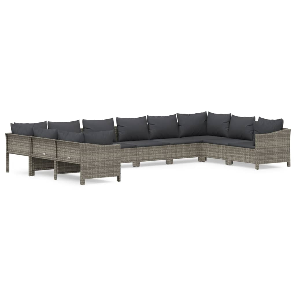 10 részes szürke polyrattan kerti ülőgarnitúra párnákkal (3187306)