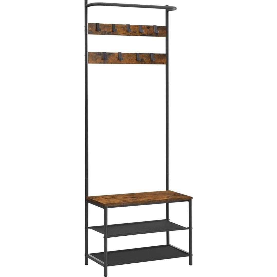 Vasagle Vintage barna Masszív vas előszobai ruha és cipőtartó állvány, 180 x 62 x 32 cm, HSR411B01 (model_2335_1)