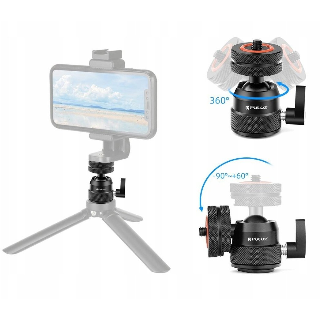 Guľová hlava pre fotoaparát, kameru 3D, závit 1/4'' 2x pätica ISO do 3Kg