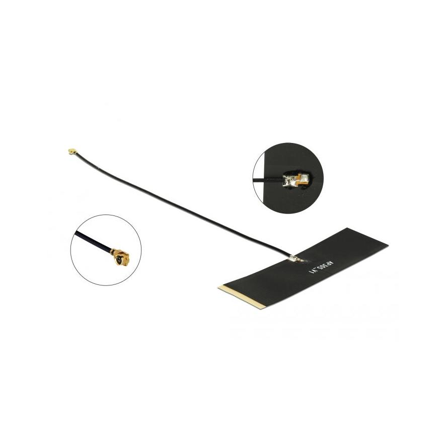 Delock TETRA 430 - 470 MHz Antenna, MHF® I csatlakozódugó, 0 dBi, 15 cm-es NYÁK-lap, fekete, öntapad (12539)