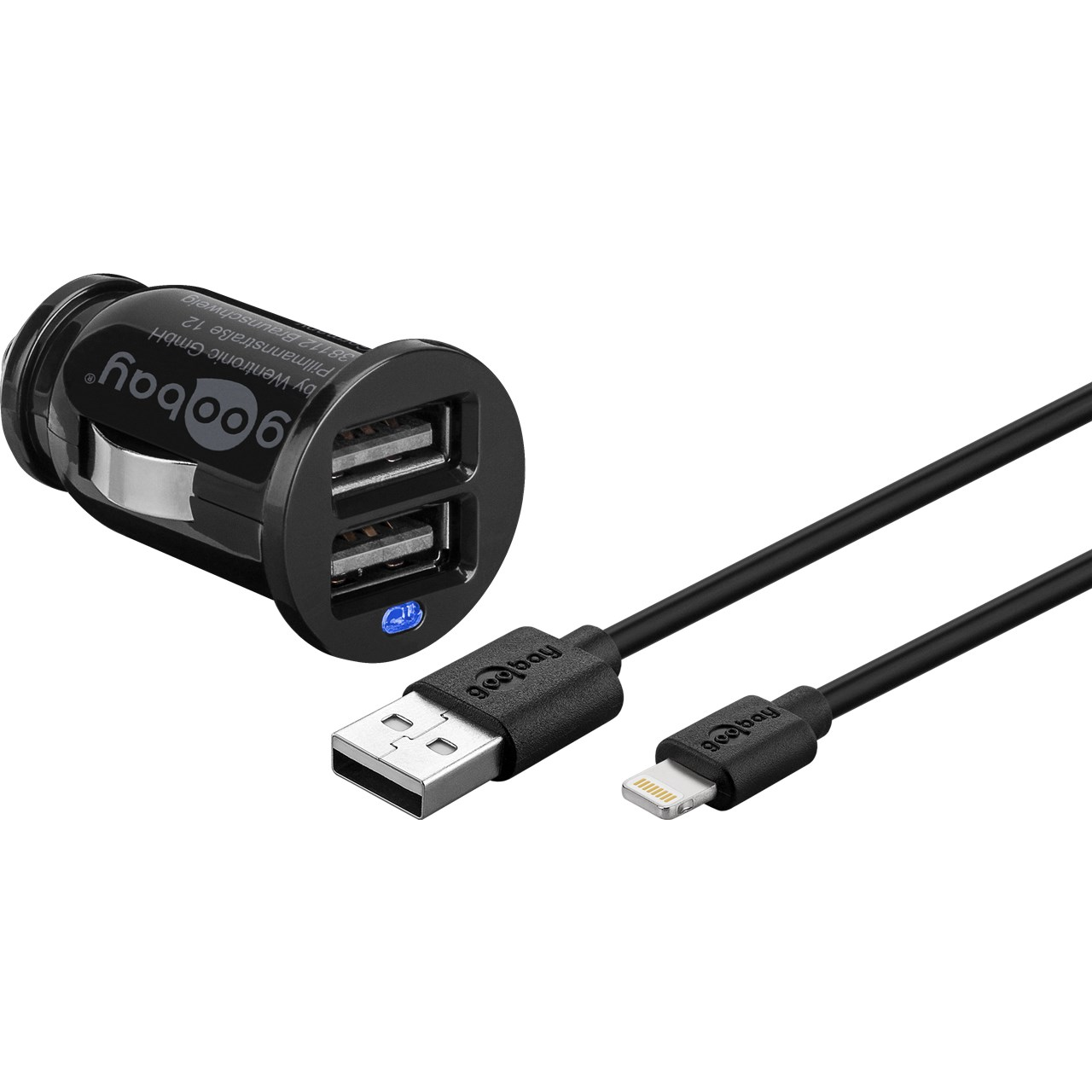 Goobay 71691 2x USB-A Autós töltő - Fekete (5V / 2.4A) (71691)