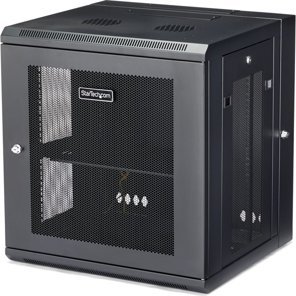 StarTech.com 12U 19" Wall Mount Network Cabinet, 16" Deep Hinged Locking IT Network Switch Depth Enclosure, Vented Computer Equipment Data Rack with Shelf & Flexible Side Panels, Assembled - 12U Vented Cabinet (RK12WALHM) - rack enclosure cabinet - 12U