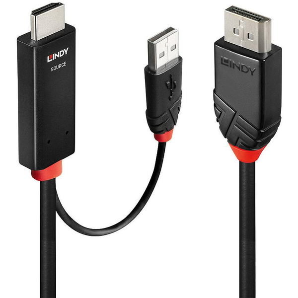 Lindy 41499 videokabel adapter 2 m HDMI + USB Type-A DisplayPort Sort