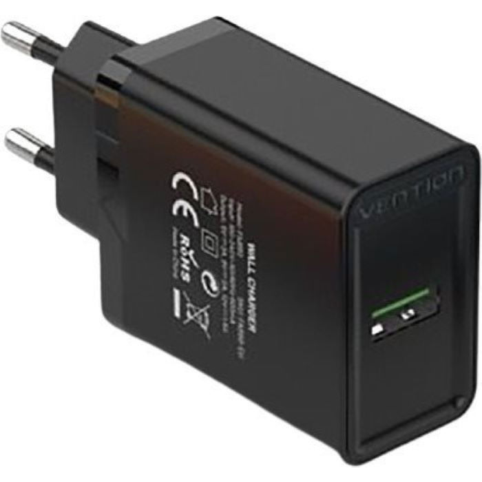 Vention 1-port USB Wall Quick Charger (18W) Black (FABB0-EU)