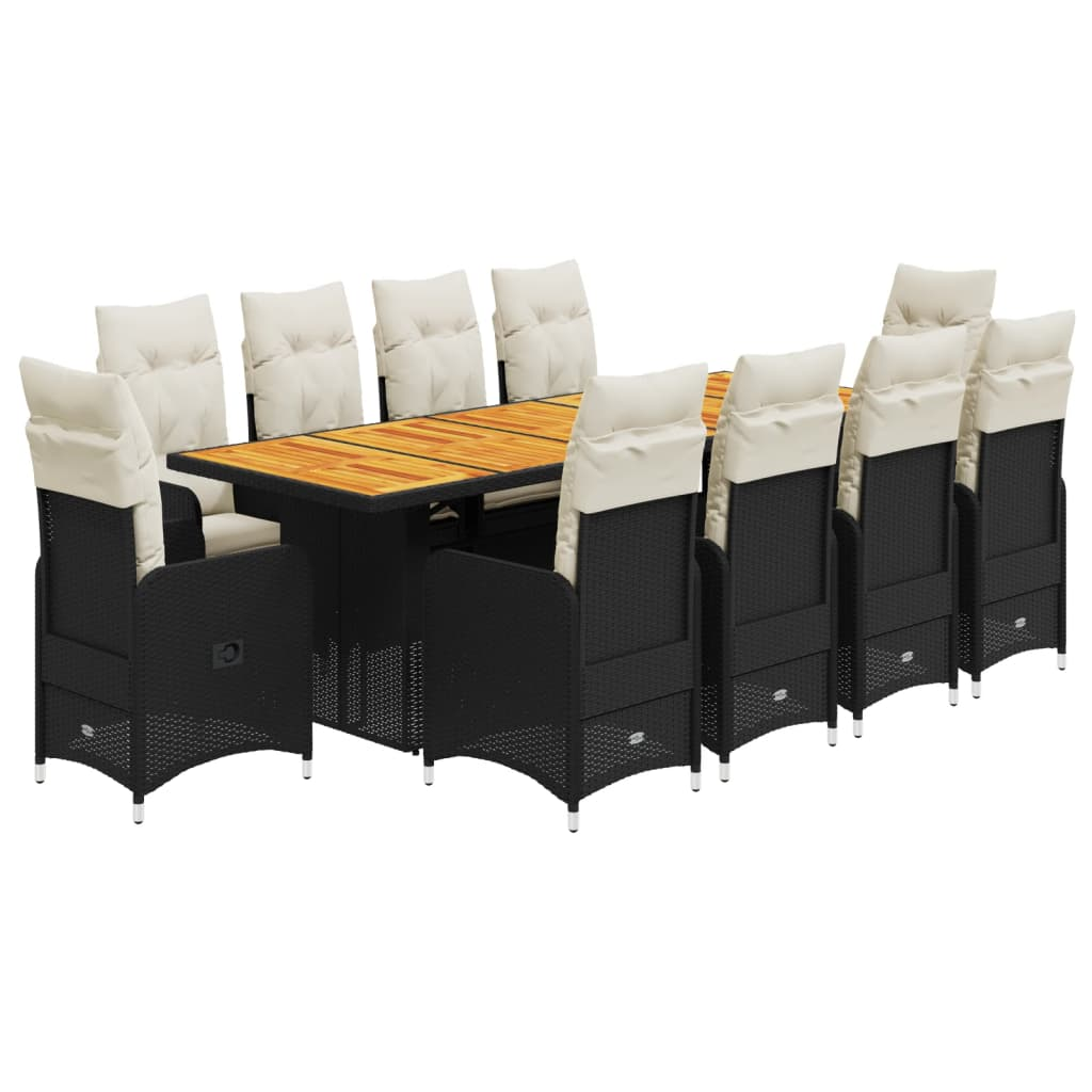 11 részes fekete polyrattan kerti bisztrógarnitúra párnákkal (3277272)