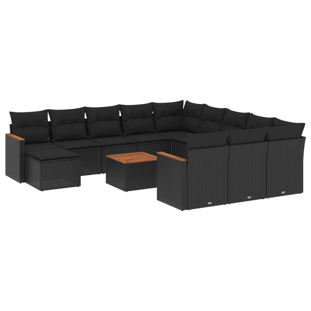 13 részes fekete polyrattan kerti ülőgarnitúra párnákkal (3226587)