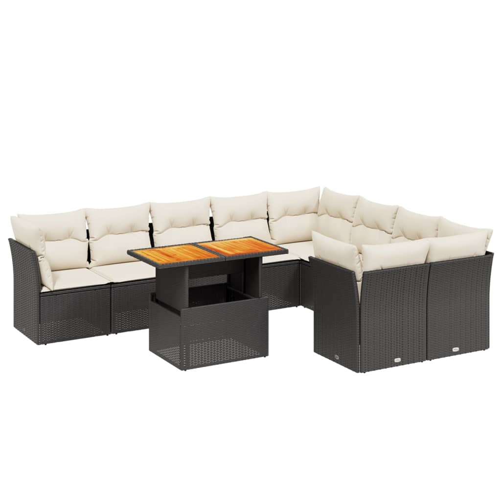 10 részes fekete polyrattan kerti ülőgarnitúra párnákkal (3271007)