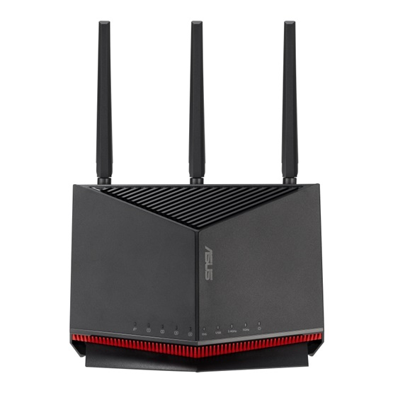 Безчижен рутер Gaming ASUS RT-BE86U, BE6800, Dual-Band, Quad-Core 2.6GHz CPU, 256MB/1GB Flash/RAM, 4K-QAM, MLO, 10G port, 2.5G quad-port, AiProtection Pro, Adaptive QoS, VPN Fusion, Instant Guard, IPTV, OFDMA, MU-MIMO, UTF-8 SSID, Port forwarding, AiMesh