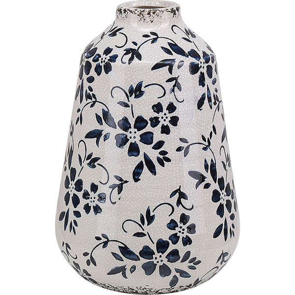 Florero Blanco Y Azul Gres Aspecto Envejecido Diseño Maceta De Interior 20 Cm Impermeable Maroneia