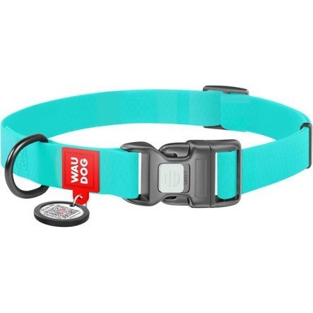 Luminous waterproof dog collar with QR code Waudog size L turquoise (2776)