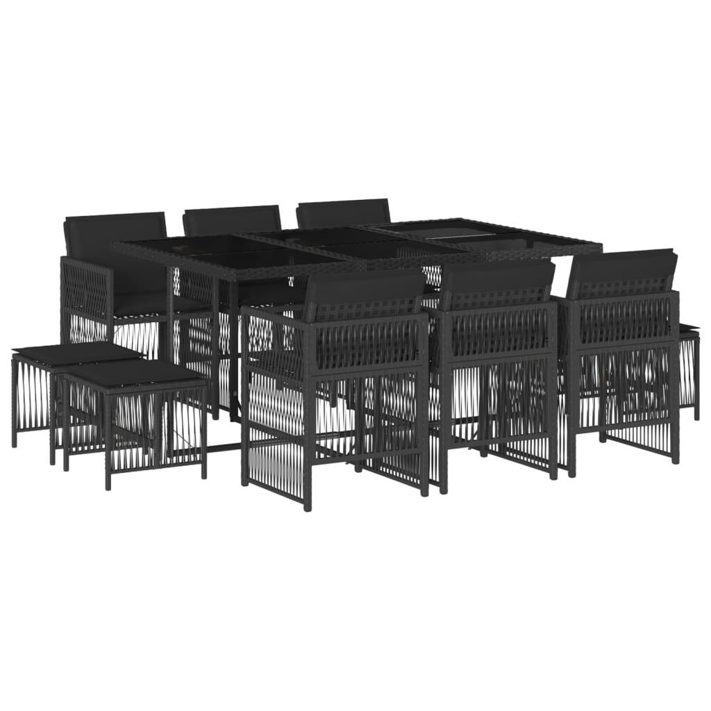 11 részes fekete polyrattan kerti étkezőgarnitúra párnákkal (3210967)