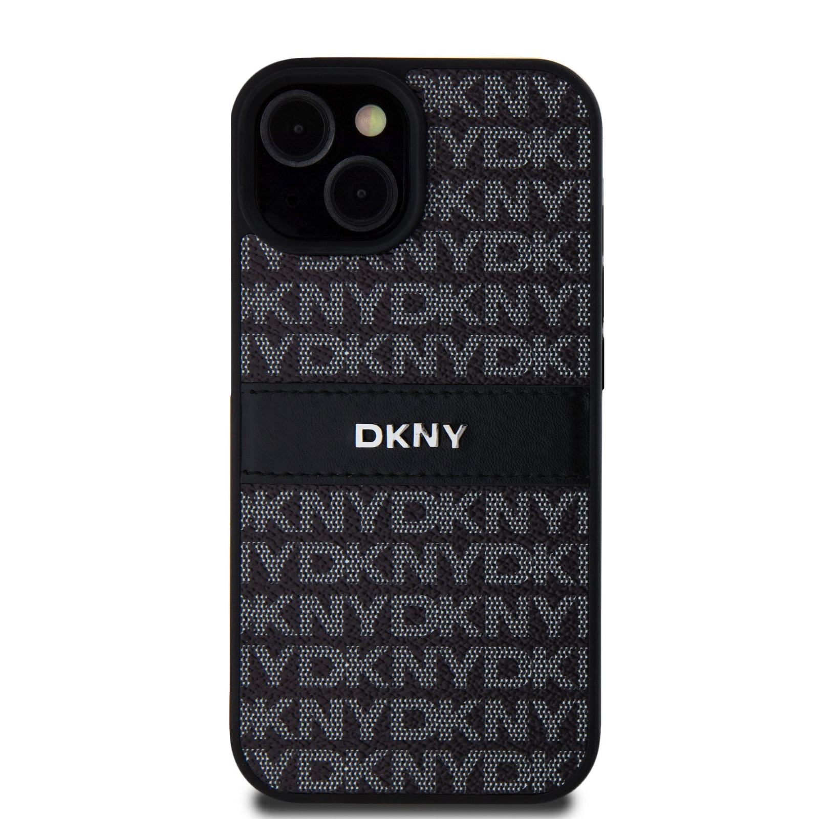DKNY iPhone 15 Ismétlődő mintás PU Bőr Telefon tok - Fekete (DKHCP15SPRTHSLK)