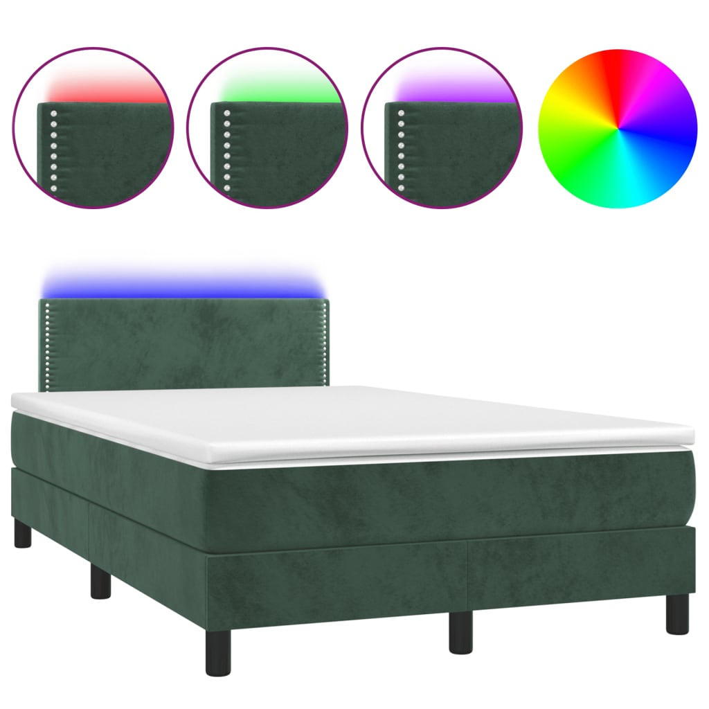 sötétzöld bársony rugós és LED-es ágy matraccal 120x190 cm (3270150)