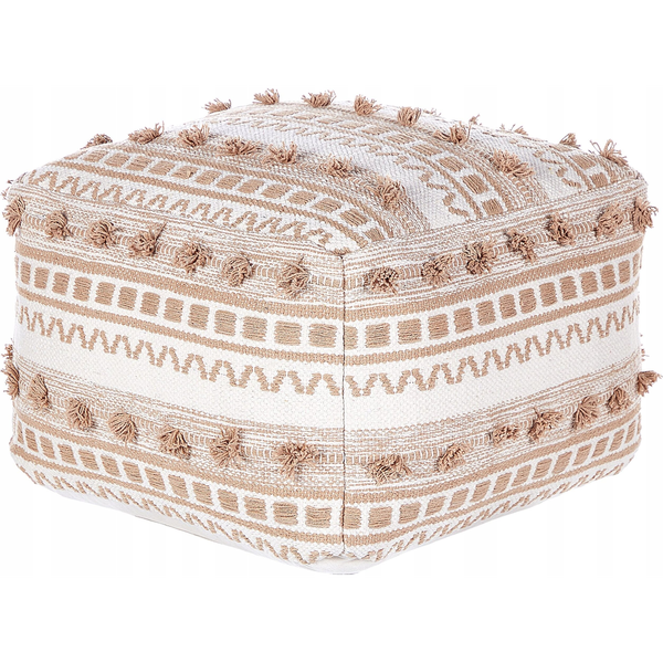 Puf Cuadrado De Algodón Beige Con Patrón Geométrico Y Relleno Eps 50 X 35 Karaw