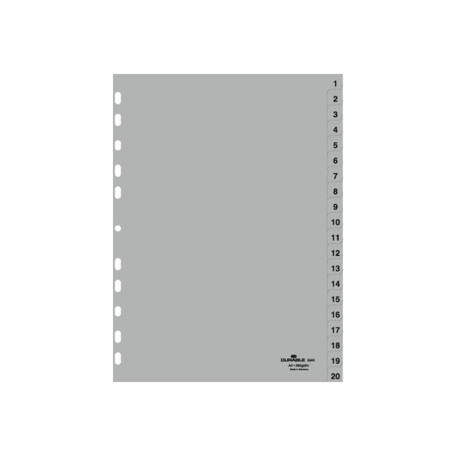 DURABLE Zahlenregister A4 1-20 PP volldeckend grau (652210) (652210)