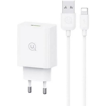 Usams SC USB-A 18W hálózati töltő + USB-A - Lightning kábel fehér (SCXLTZ03) (SCXLTZ03)