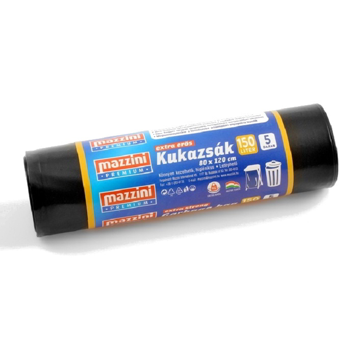 Mazzini Premium extra erős szemeteszsák 150 l (5 db / tekercs) - Fekete (104091)