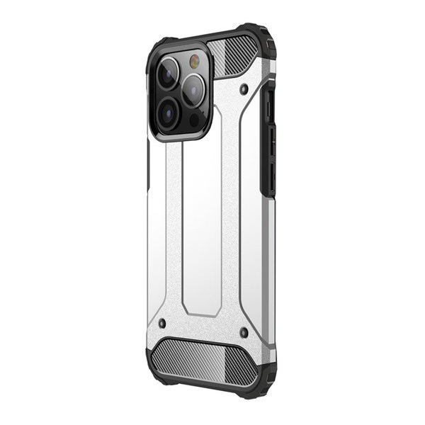 Defender műanyag telefonvédő (közepesen ütésálló, légpárnás sarok, szilikon belső, fémhatás) EZÜST [Apple iPhone 13 Pro] (5996591097329)